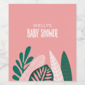 Roze Tropisch Baby shower Wijn Etiket (Enkel label)