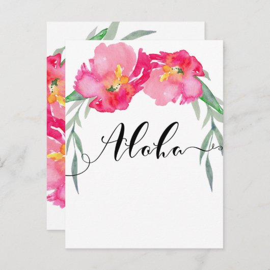 Roze Tropisch Blad Bloemen Aloha Save the Date Aankondigingskaart (Voorkant / Achterkant)