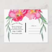Roze Tropisch Blad Bloemen Aloha Save the Date Aankondigingskaart (Achterkant)