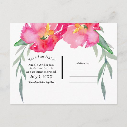 Roze Tropisch Blad Bloemen Aloha Save the Date Aankondigingskaart (Achterkant)