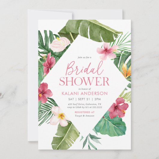 Roze tropisch bloemig Vrijgezellenfeest Kaart (Voorkant)