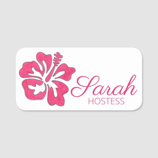 Roze tropisch eiland Hawaiian Hibiscus Flower Naamplaatje (Voorkant)