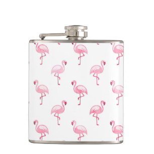 Roze tropisch Flamingo patroon op wit Heupfles