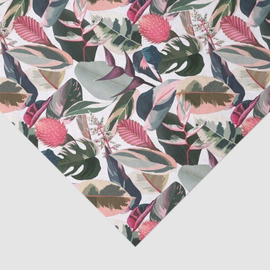 Roze Tropisch gevarieerd Houseplant Patroon Tissuepapier (Detail)