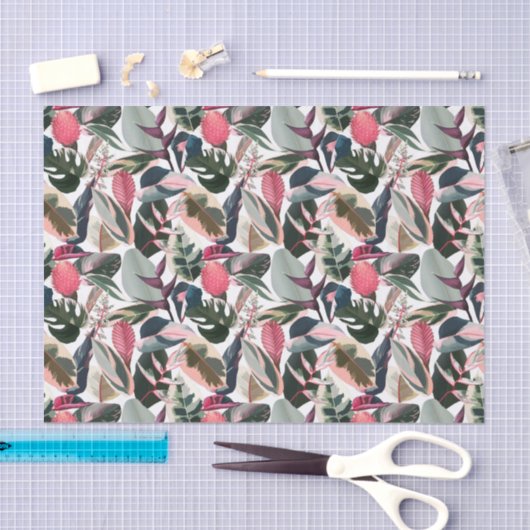 Roze Tropisch gevarieerd Houseplant Patroon Tissuepapier (Craft)
