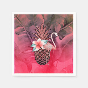 Roze Tropisch Glitter Ananas Luau Feest Servet