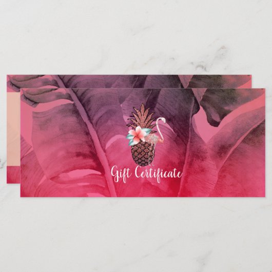 Roze Tropisch glitter Gift Certificate (Voorkant / Achterkant)