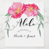 Roze Tropisch Groen Blad Bloemen Aloha Trouwwijn Wijn Etiket (Enkel label)