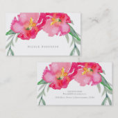 Roze Tropisch Groen Blad Bloemen Moderne Waterverf Visitekaartje (Voorkant / Achterkant)