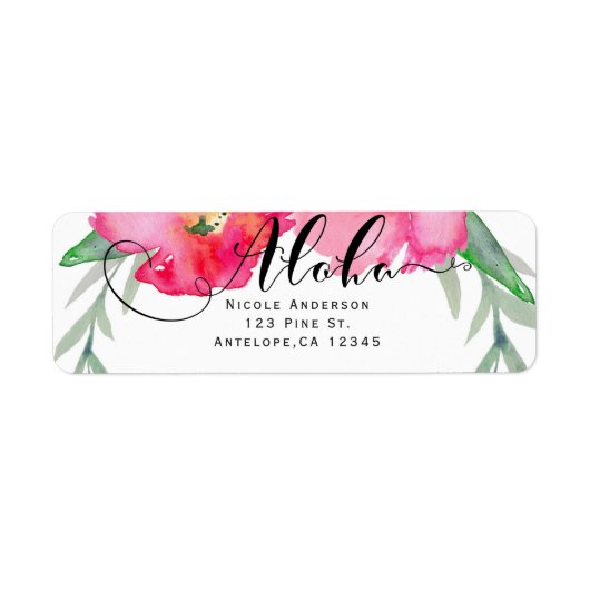 Roze Tropisch Groen Blad Wijnstok Bloemen Aloha Pa Etiket (Voorkant)