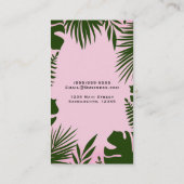 Roze Tropisch Groen Bladeren Botanische Elegant Ch Visitekaartje (Achterkant)