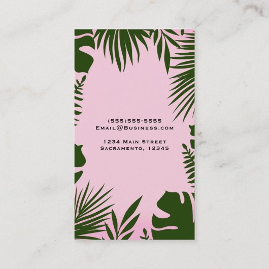 Roze Tropisch Groen Bladeren Botanische Elegant Ch Visitekaartje (Achterkant)