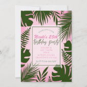 Roze tropisch groen verlaat zomerverjaardagsfeest kaart (Voorkant)