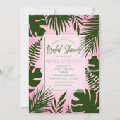 Roze Tropisch Groene Bladeren Zomer Vrijgezellenfe Kaart (Voorkant)