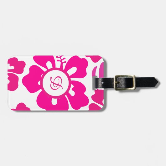 Roze tropisch Hawaii Hibiscus Floral Patroon Bagagelabel (Voorkant horizontaal)