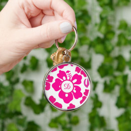 Roze tropisch Hawaii Hibiscus Floral Patroon Sleutelhanger