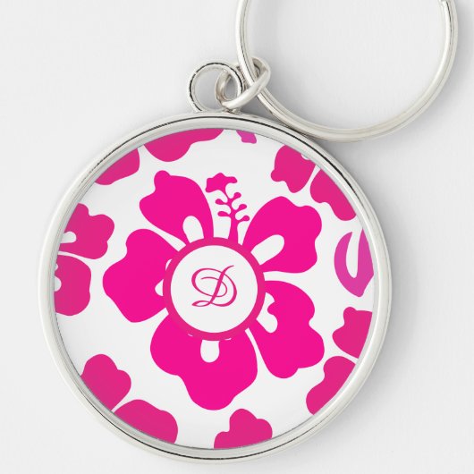 Roze tropisch Hawaii Hibiscus Floral Patroon Sleutelhanger (Voorkant)