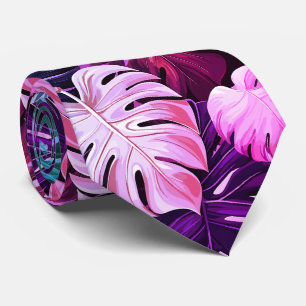 Roze Tropisch Hawaiiaans monsterpatroon Stropdas