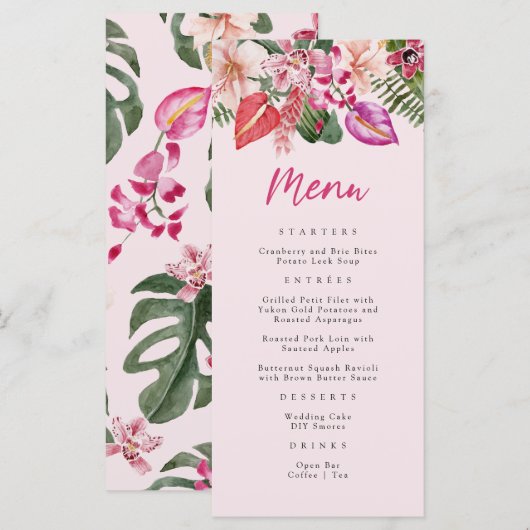 Roze Tropisch Menu (Voorkant / Achterkant)