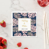 Roze tropisch monstera, palmbladeren, marineverwan servet (Insitu)