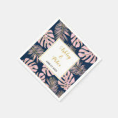 Roze tropisch monstera, palmbladeren, marineverwan servet (Hoek)