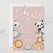 Roze Tropisch Oerwoud Safari Baby shower Dieren Kaart (Voorkant)