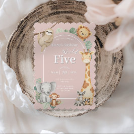 Roze Tropisch Oerwoud Safari Dieren Verjaardag Kaart