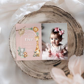 Roze Tropisch Oerwoud Safari Dieren Verjaardag Kaart