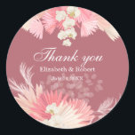 Roze Tropisch Orchidee Wedding Dank je Sticker<br><div class="desc">Deze roze tropische sticker met een tropische bruiloft is voorzien van witte orchideeën,  pamapgras en roze gedroogde ventilatorpalmbladeren. Ideaal voor een buitenzomerbruiloft. Vind overeenkomende objecten in het Collectie Tropisch orchidee en Verfpalm-leuren bruiloft.</div>