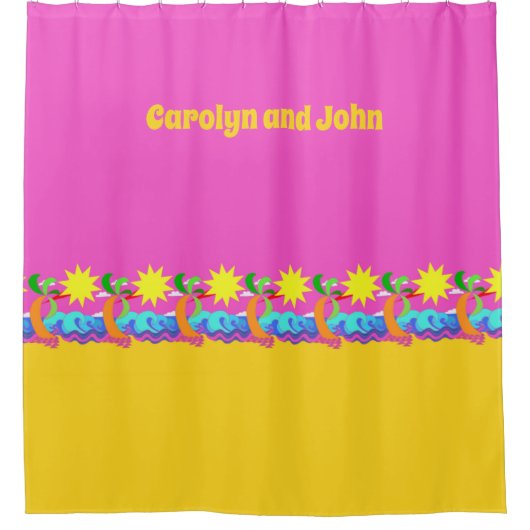 Roze tropisch strand, abstract ontwerp, jouw naam. douchegordijn (Voorkant)