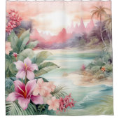 Roze Tropisch Strand Douchegordijn (Voorkant)
