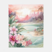 Roze Tropisch Strand Fleece Deken (Voorkant)