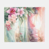 Roze Tropisch Strand Fleece Deken (Voorkant (Horizontaal))