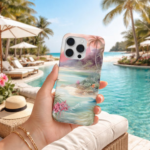 Roze Tropisch Strand iPhone 15 Pro Case