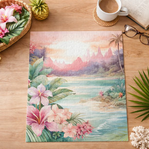 Roze Tropisch Strand Legpuzzel