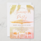 Roze Tropisch Strand Zomer Party Uitnodiging (Voorkant)
