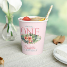 Roze Tropisch Surfplank The Big One 1e Verjaardag