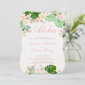 Roze tropisch Verloving uitnodigen Kaart (Staand voorkant)