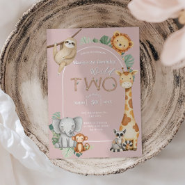 Roze Tropisch Wilde Twee Jungle Safari Dieren Kaart