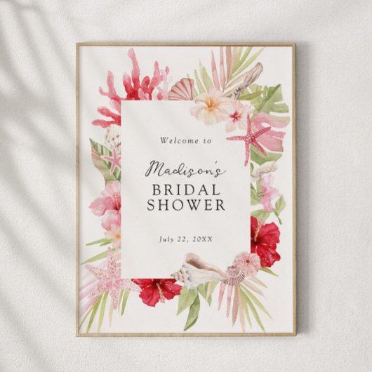 Roze Tropisch Zee Shell Vrijgezellenfeest Welkom Poster