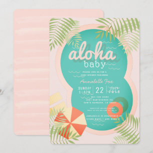 Roze Tropisch zwembad Aloha Baby shower Uitnodigin Kaart