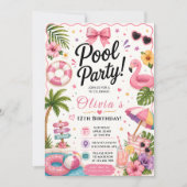 Roze Tropisch Zwembad Feest Kaart (Voorkant)