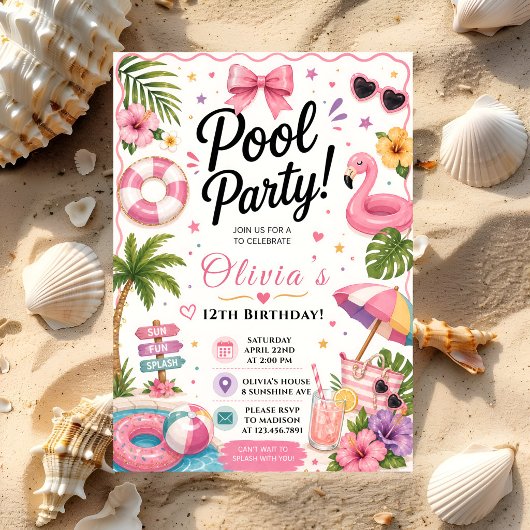 Roze Tropisch Zwembad Feest Kaart