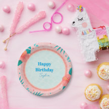 Roze Tropisch Zwembad Feest Verjaardag Papieren Bo