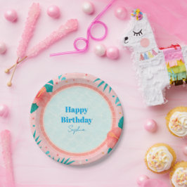 Roze Tropisch Zwembad Feest Verjaardag Papieren Bo Bordje