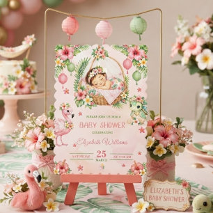 Roze Tropische Aloha Baby Shower Kaart