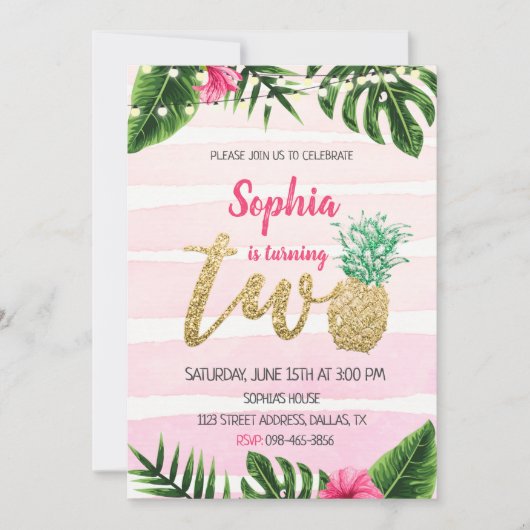 Roze tropische Aloha twee dagen uitnodiging (Voorkant)