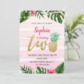 Roze tropische Aloha twee dagen uitnodiging (Staand voorkant)