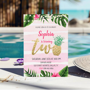 Roze tropische Aloha twee dagen uitnodiging