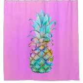 Roze, tropische anananasekleurenplash douchegordijn (Voorkant)